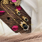 Stylish Dual Elephant Green AD Stone Pendant Chain-G14525